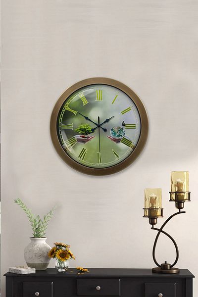 Kasva Concept Gift 36 cm Antique Metal Climate Themed Wall Clock