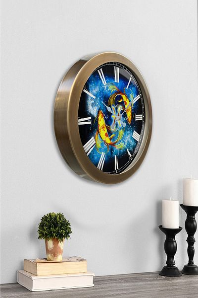 Kasva Concept Gift 36 cm Antique Metal Pisces Wall Clock