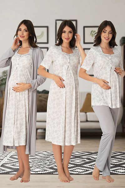 Effort Pijama مجموعة من 4 قطع منقوشة باللون الرمادي للحوامل من Freya Effort