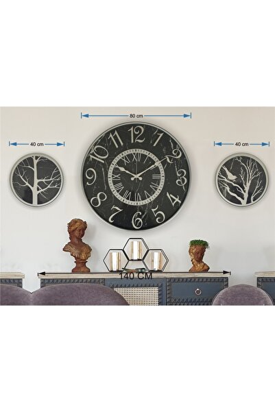 Markakanvas Gri Metal Kasalı Mermer Desen Duvar Saati,daldaki Kuş,hayat Ağacı...