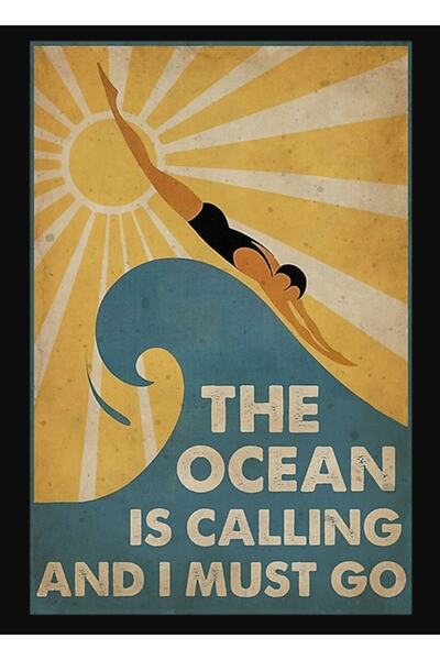 Universal Η θάλασσα καλεί να κολυμπήσω και να πάω, ζωγραφική με αφίσα, ξύλινη...