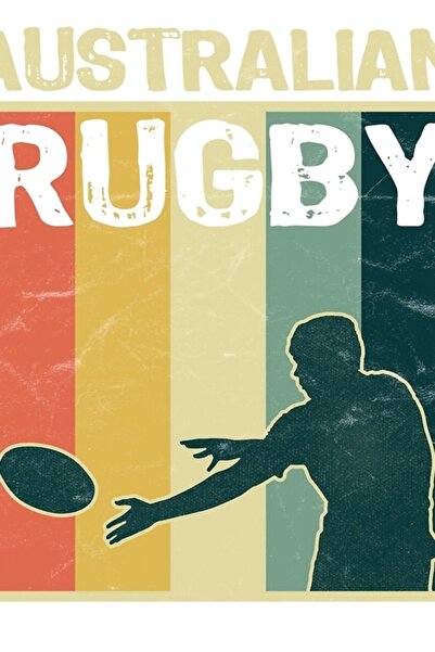 Universal Αυστραλιανή ρετρό vintage ξύλινη αφίσα με σιλουέτα παίκτη ράγκμπι, ...