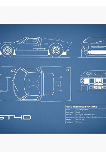 Universal Gt40 Blueprint Πίνακας Ξύλινη Αφίσα Διακοσμητική