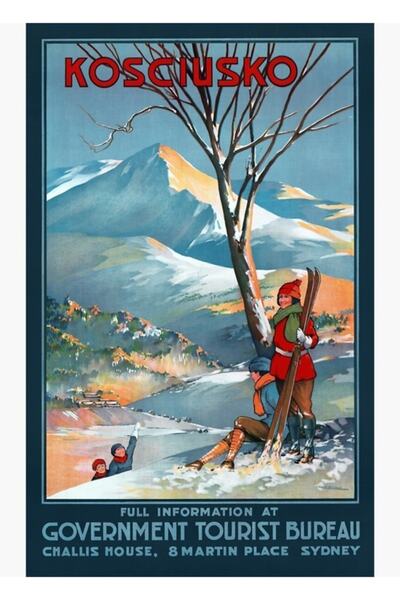 Universal Βουνό Κοστιάσκο Vintage αφίσα ταξιδιού Ανακατασκευασμένη ξύλινη αφί...