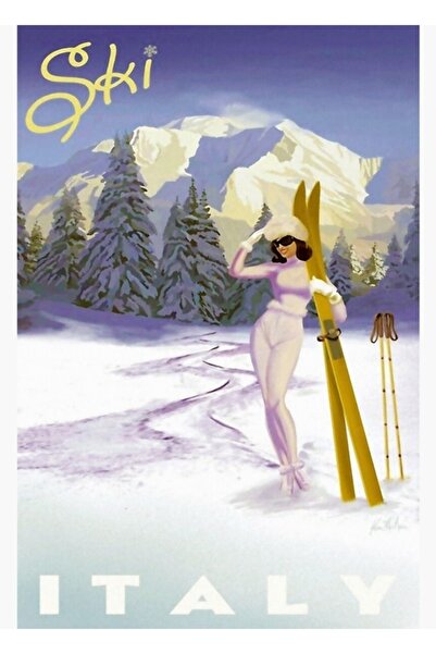 Universal Βίντατζ ιταλική αφίσα για τον αθλητισμό του σκι, Ξύλινη διακοσμητικ...