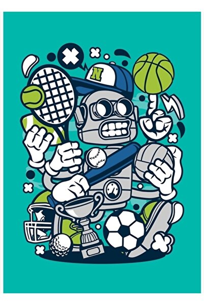 Universal Poster decorativ din lemn cu robot sportiv