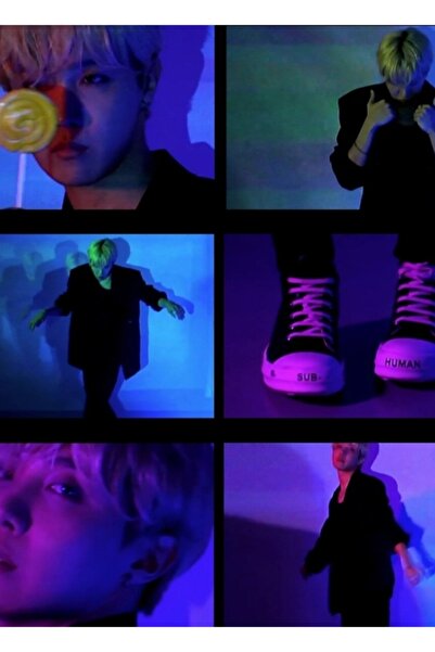 Universal Jhope Purple Neon Αισθητικός Πίνακας Ξύλινη Αφίσα Διακοσμητική Κωδι...