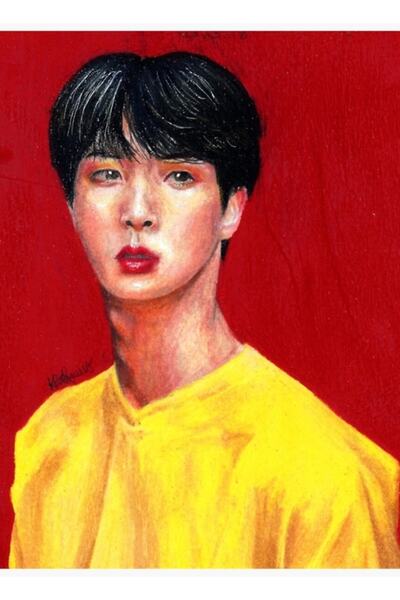 Universal Seokjin X Κόκκινη & Κίτρινη Ξύλινη Αφίσα Τέχνης Διακοσμητική Κωδικό...