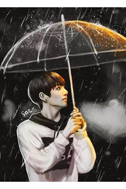 Universal Rainy Jungkook Ξύλινη Διακοσμητική Αφίσα Ζωγραφικής με Ξύλινο Σκηνι...