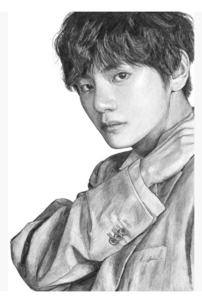 Universal Taehyung Karakalem Tablo Ahşap Poster Dekoratif Kod2882