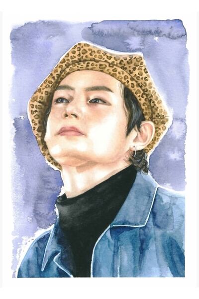 Universal Taehyung "μωβ ουρανός" Καλλιτεχνική Εκτύπωση Ξύλινη Αφίσα Διακοσμητ...