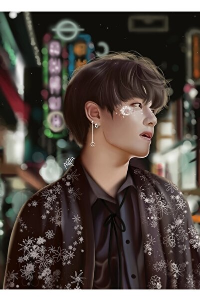 Universal Taehyung Painting in Tokyo Wooden Poster Decorative Code3125