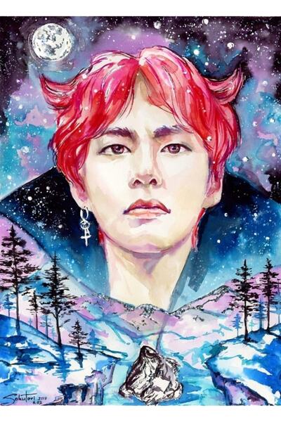 Universal Taehyung لوحة خشبية حمراء ملصق ديكور Code3426