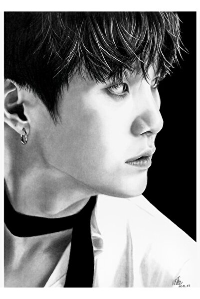 Universal Yoongi crno-bela slika, drveni poster, dekorativni kod2893
