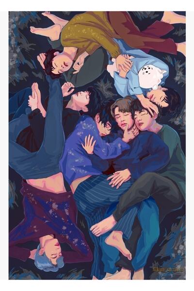 Universal Poster decorativ din lemn cu tablou Sleeping Bangtan Cod3784