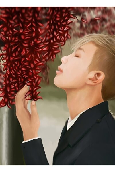 Universal Namjoon - Ξύλινη αφίσα με κόκκινα φύλλα, διακοσμητικός κωδικός 1430