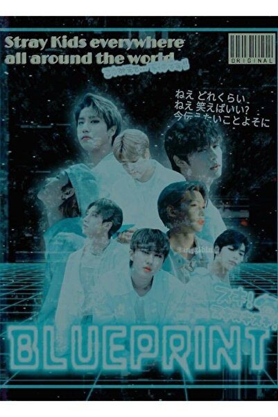 Universal Poster decorativ din lemn cu imprimeu albastru Stray Kids, tablou e...