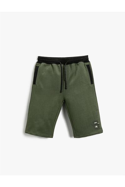 Koton Boys' Clothing Slogan Printed Shorts Cotton Lace-up Waist 2skb40009tk Khaki