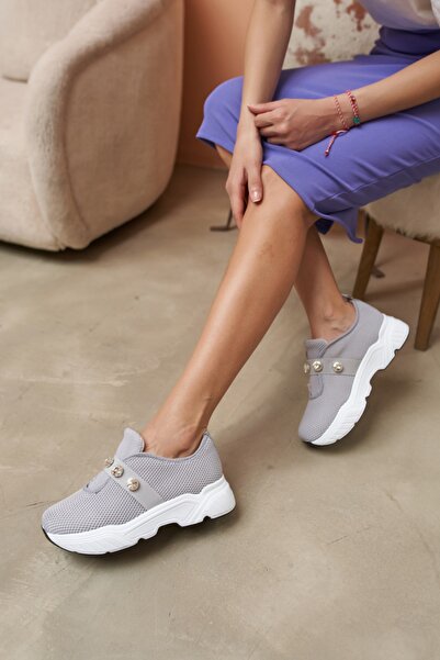 ANGELİNA JONES Belicia Kadin Gri Trıko Ve Taş Detay Sneakers