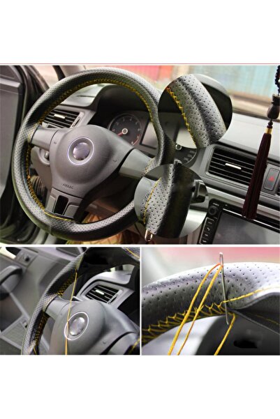 MeyZone Direksiyon Kılıfı Noktalı Delikli Sarı Dikişli Dikme Kılıf