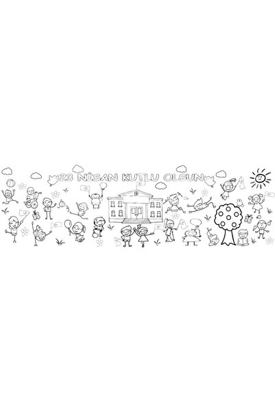 OKULUMUZ ŞENLENSİN 23 Nisan Okullu Dev Boyama Kağıdı (siyah Beyaz -tamamı Boy...
