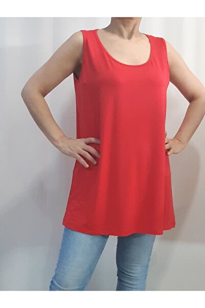 Mertcan Butik Red Thick Strap Combed Cotton Viscose T-Shirt