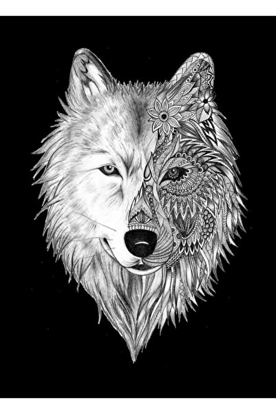 Universal Față de lup, pictură geometrică pe jumătate, cu lup și lună, poster...