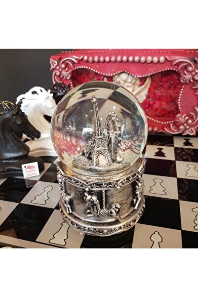 Alibo Eyfel Kulesi Gümüş Eskitme Otomatik Kar Küresi