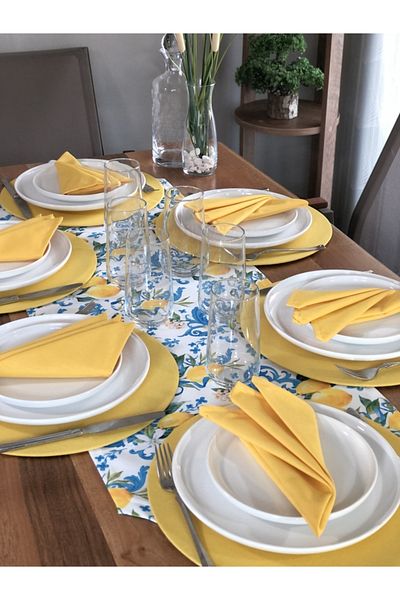 desen izmir American Serving, Lemon Flower 6 Plates, 6 Napkins And Runner
