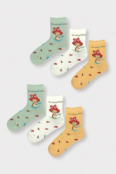 MEM SOCKS Комплект от 6 детски чорапи с шарка на шапка и гъби