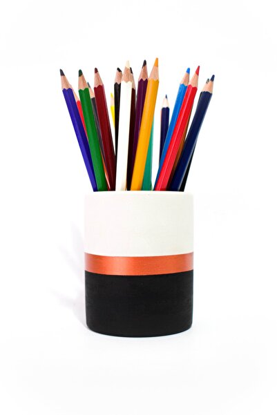 PAYATASARIM Suport pentru stilou din beton Office cu detaliu din cupru