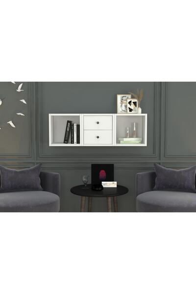 Nettrends Kitaplikli Çekmeceli Duvar Rafi Beyaz 100 Cm Dvr-1018-ç