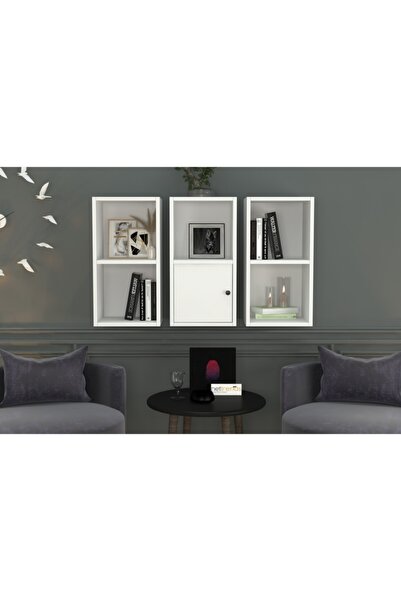 Nettrends Kitaplikli Kapakli Duvar Rafi Beyaz 100 Cm Dvr-1060-ç