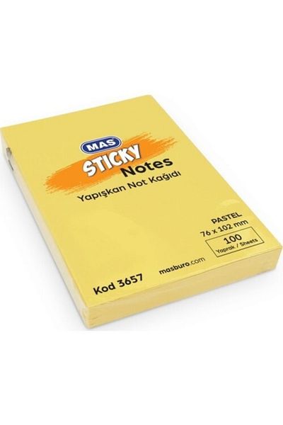 Mas Adhesive Note Paper 100 Pages 76X102 Pastel Yellow 3657 / Mas
