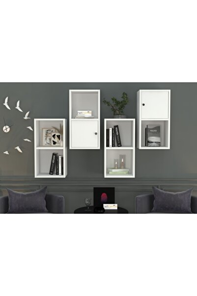 Nettrends Kitaplikli Kapakli Duvar Rafi Beyaz 135 Cm Dvr-1067-ç