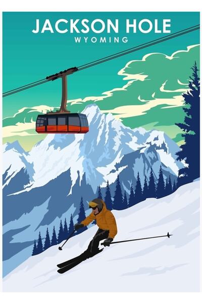 Universal Poster de călătorie Jackson Hole Wyoming, tablou decorativ din lemn