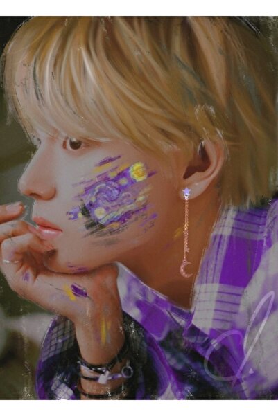 Universal Purple Starry Night - Bts V Ξύλινη Αφίσα Τέχνης Διακοσμητική Ξύλινη...