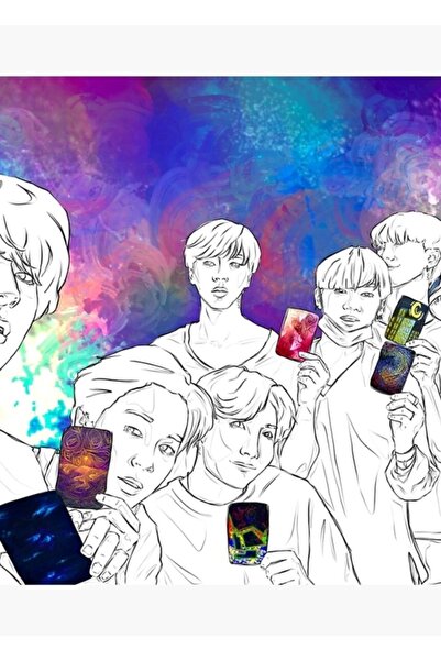 Universal Ot7 Bts Anniversary Digital Painting Painting Ξύλινη αφίσα Διακοσμη...