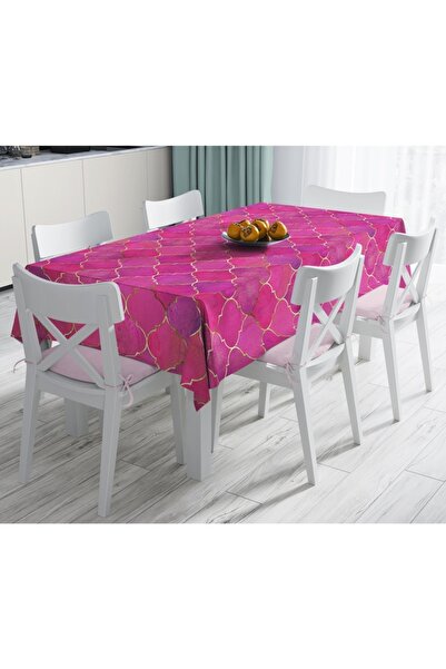 Realhomes مفرش طاولة مزخرف مقاوم للبقع منقوش باللون الذهبي الوردي - 120x140 سم