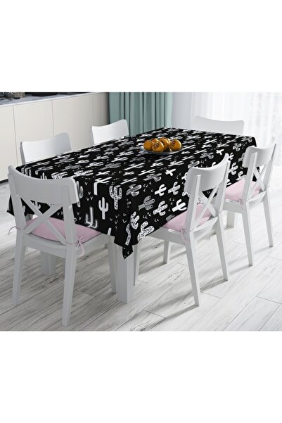 Realhomes Crno-beli stolnjak sa printom kaktusa - 120x140 cm