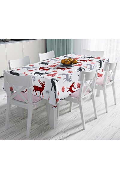 Realhomes Ekose Renkli Geyikler Özel Tasarım Masa Örtüsü-120x140 Cm