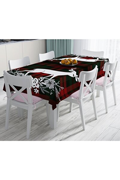 Realhomes New Year's Deer Themed Digital Printed Stain Resistant Tablecloth o...