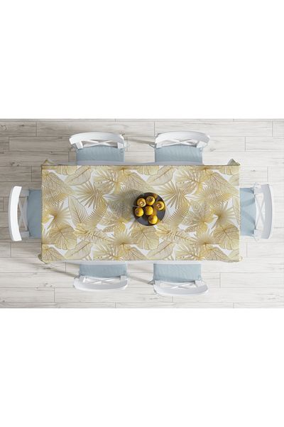 Realhomes Mink Color Amazon Leaves Themed Modern Stain Resistant Tablecloth-120x140 Cm