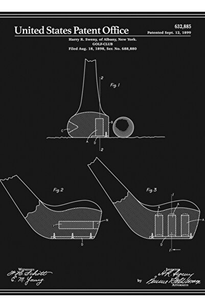 Universal Patent za golf klub, crna slika, drveni poster, dekorativni
