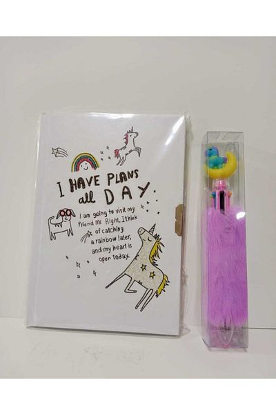 ÇINAR DEFTER Unicorn Locked Scrapbook and Unicorn Plush Pen Set