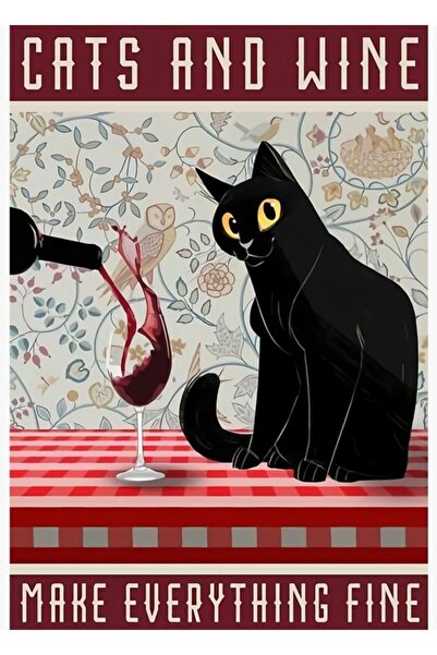 Universal Pisici și vin îmbunătățesc totul Tablou decorativ din lemn Poster d...