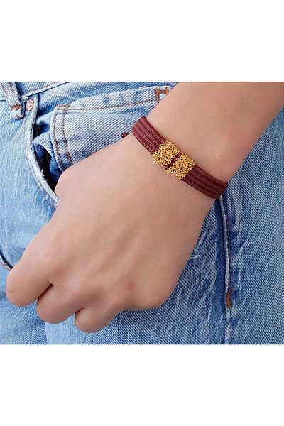 Eva Takı Brown Cord Woven Chain Model Knitted Rope Bracelet