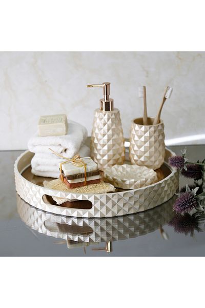 Selim Pyramid Round Pearl Tray 38 Cm