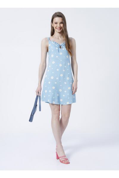 Aeropostale Düz Yaka Desenli Mavi Kadındiz Üstü Elbise - K-fırpo