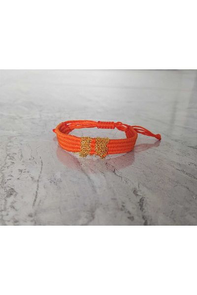 Eva Takı Orange Knitted Rope Bracelet - Cord Woven Chain Model